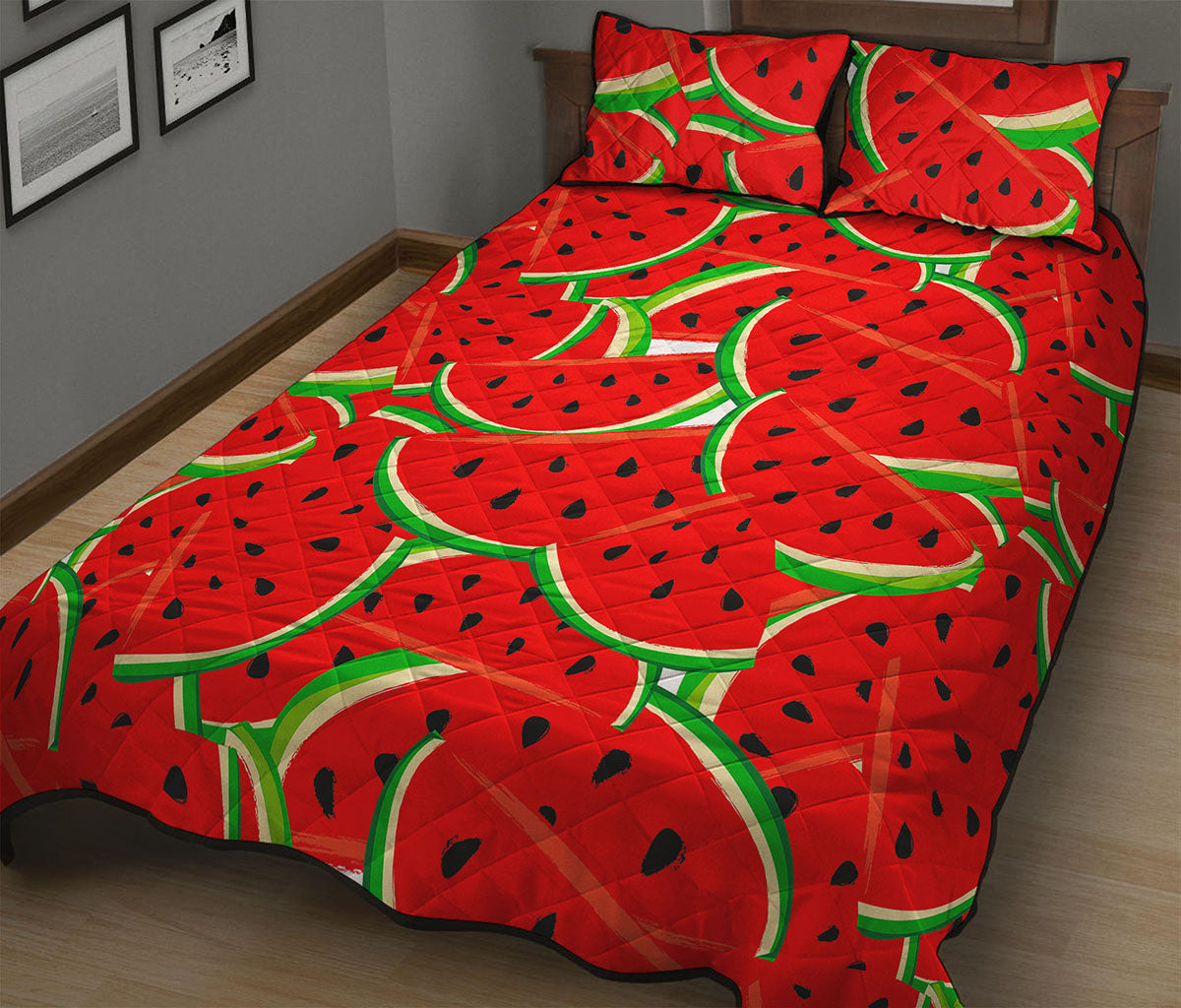 Cute Watermelon Pieces Pattern Print Quilt Bed Set