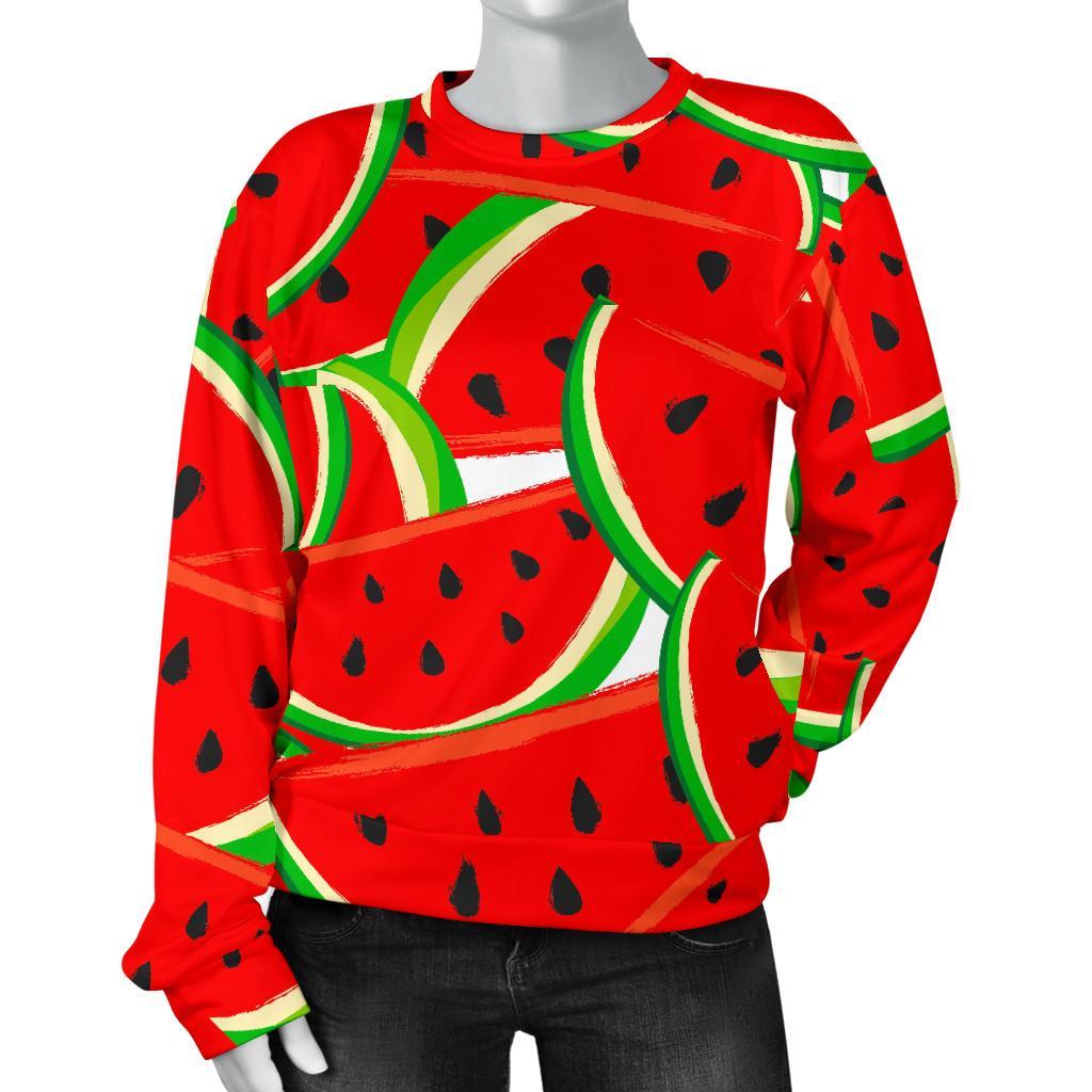 Cute Watermelon Pieces Pattern Print Women's Crewneck Sweatshirt GearFrost