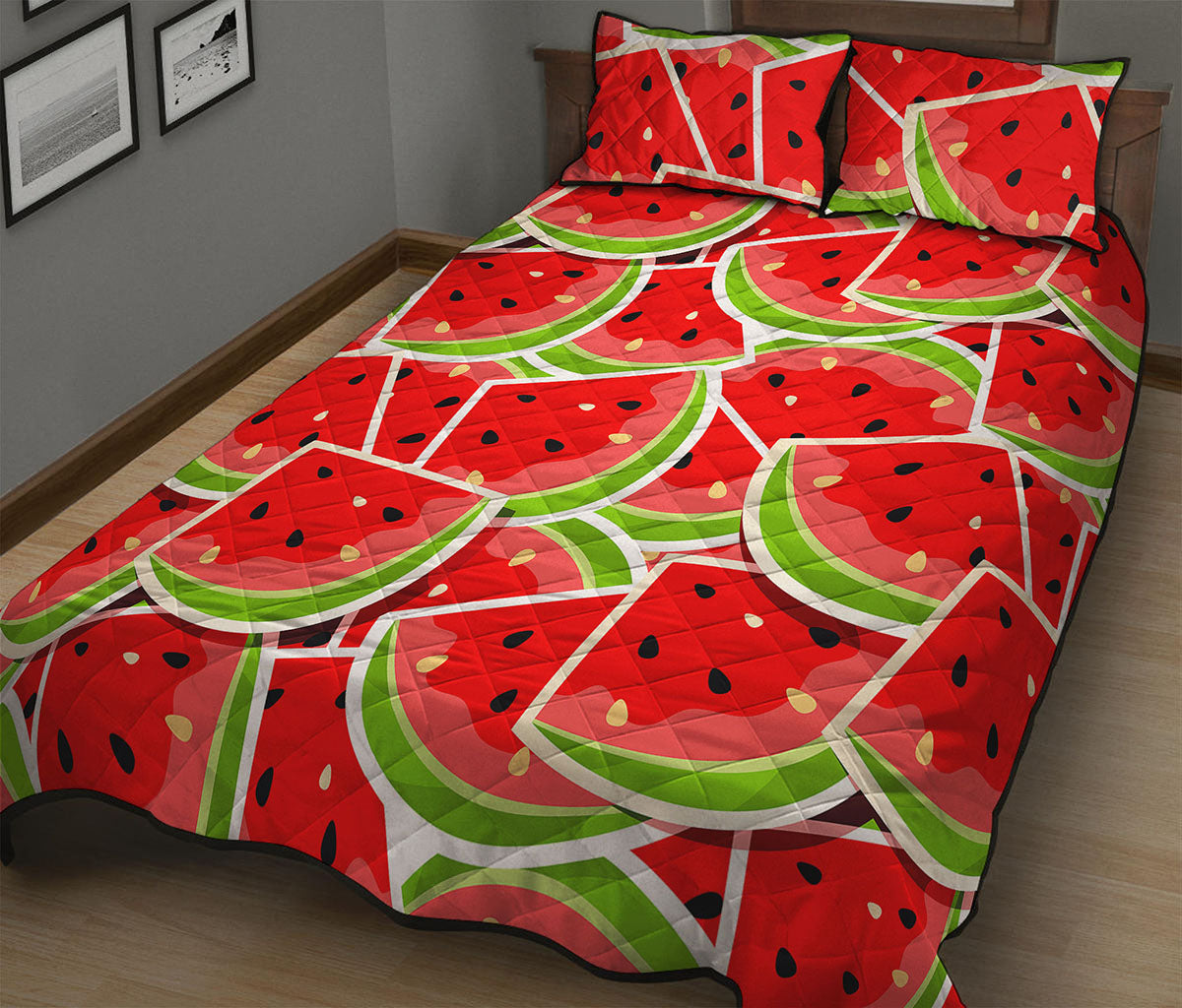 Cute Watermelon Slices Pattern Print Quilt Bed Set