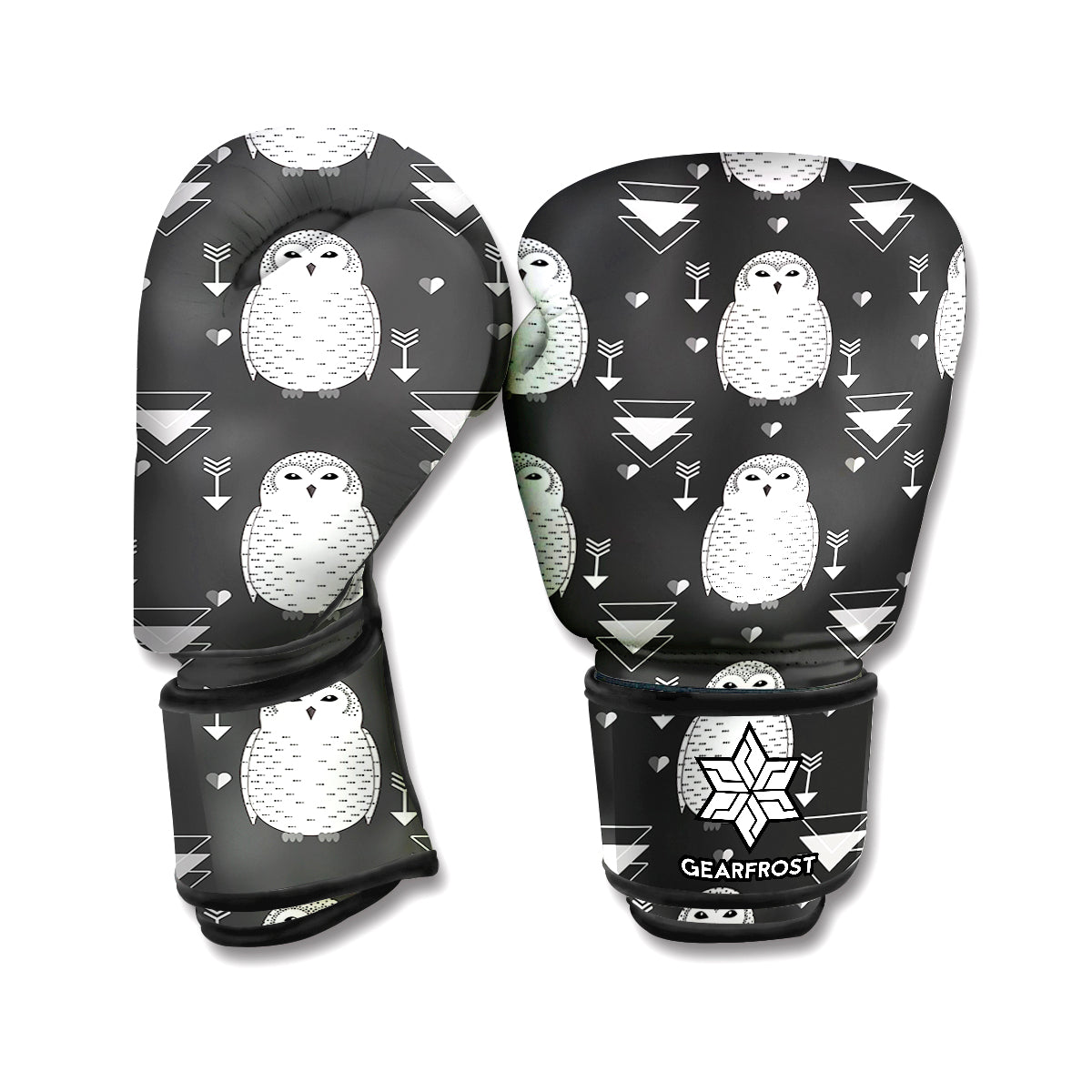 Cute White And Grey Owl Pattern Print Boxing Gloves