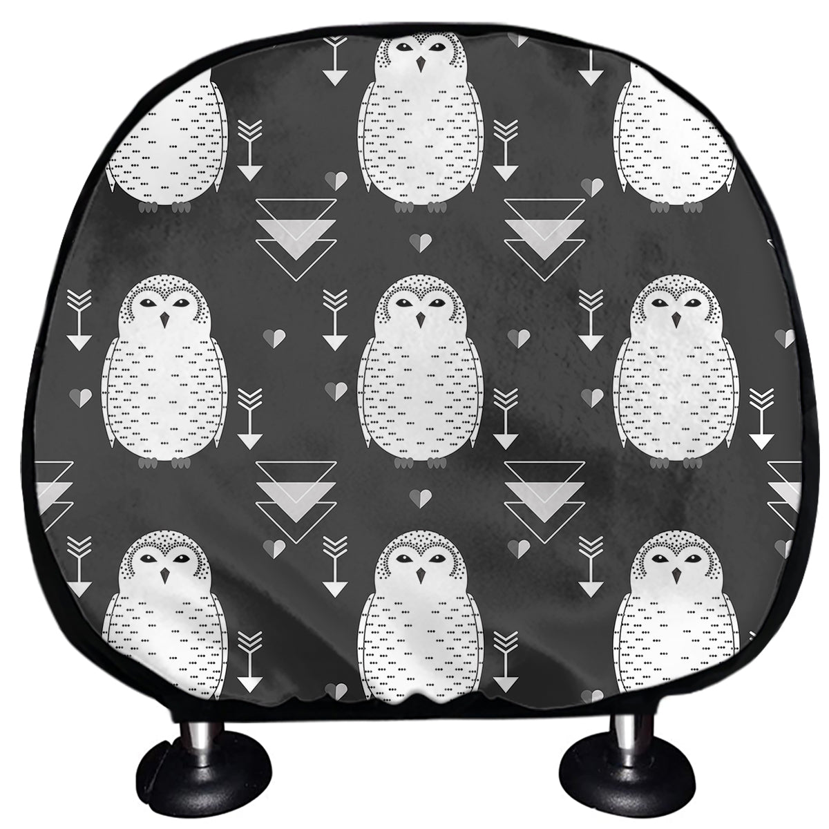 Cute White And Grey Owl Pattern Print Car Headrest Covers