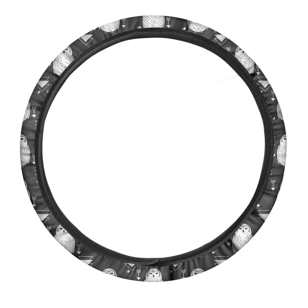 Cute White And Grey Owl Pattern Print Car Steering Wheel Cover