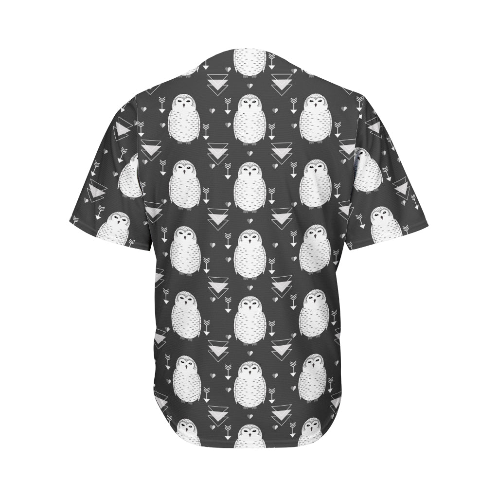 Cute White And Grey Owl Pattern Print Men's Baseball Jersey