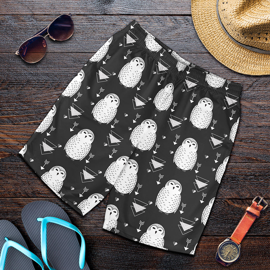 Cute White And Grey Owl Pattern Print Men's Shorts