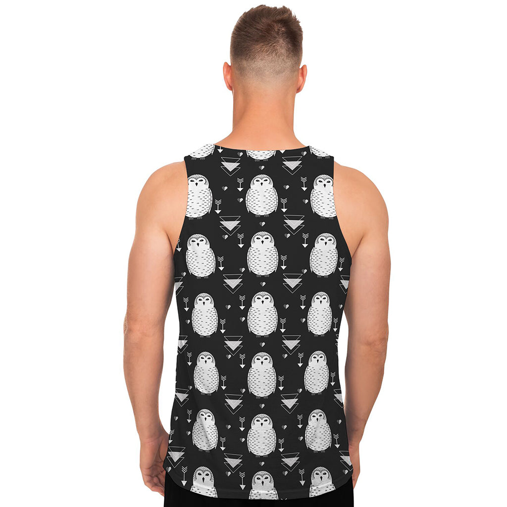 Cute White And Grey Owl Pattern Print Men's Tank Top