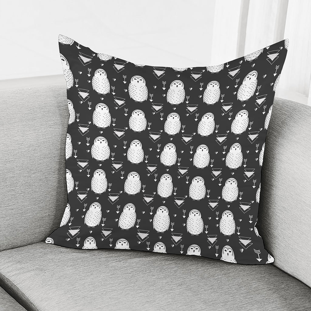 Cute White And Grey Owl Pattern Print Pillow Cover