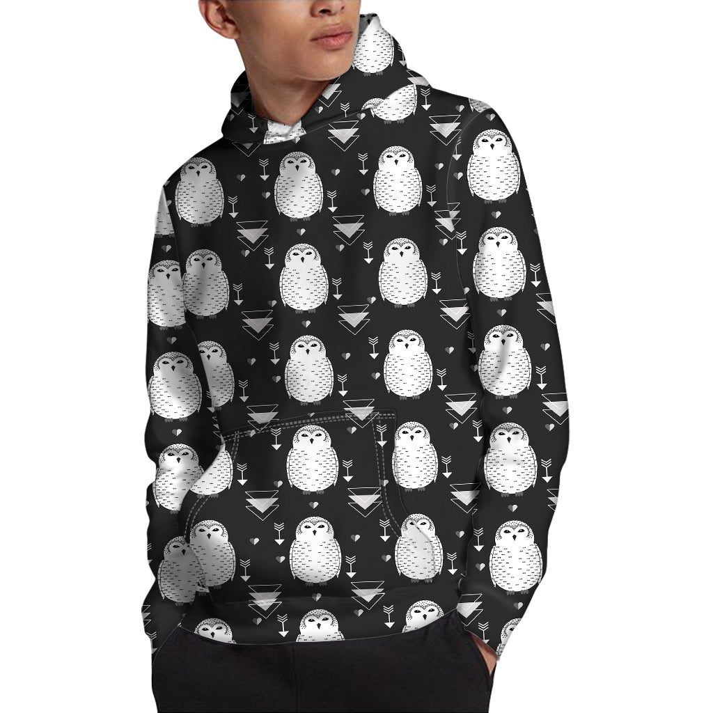 Cute White And Grey Owl Pattern Print Pullover Hoodie