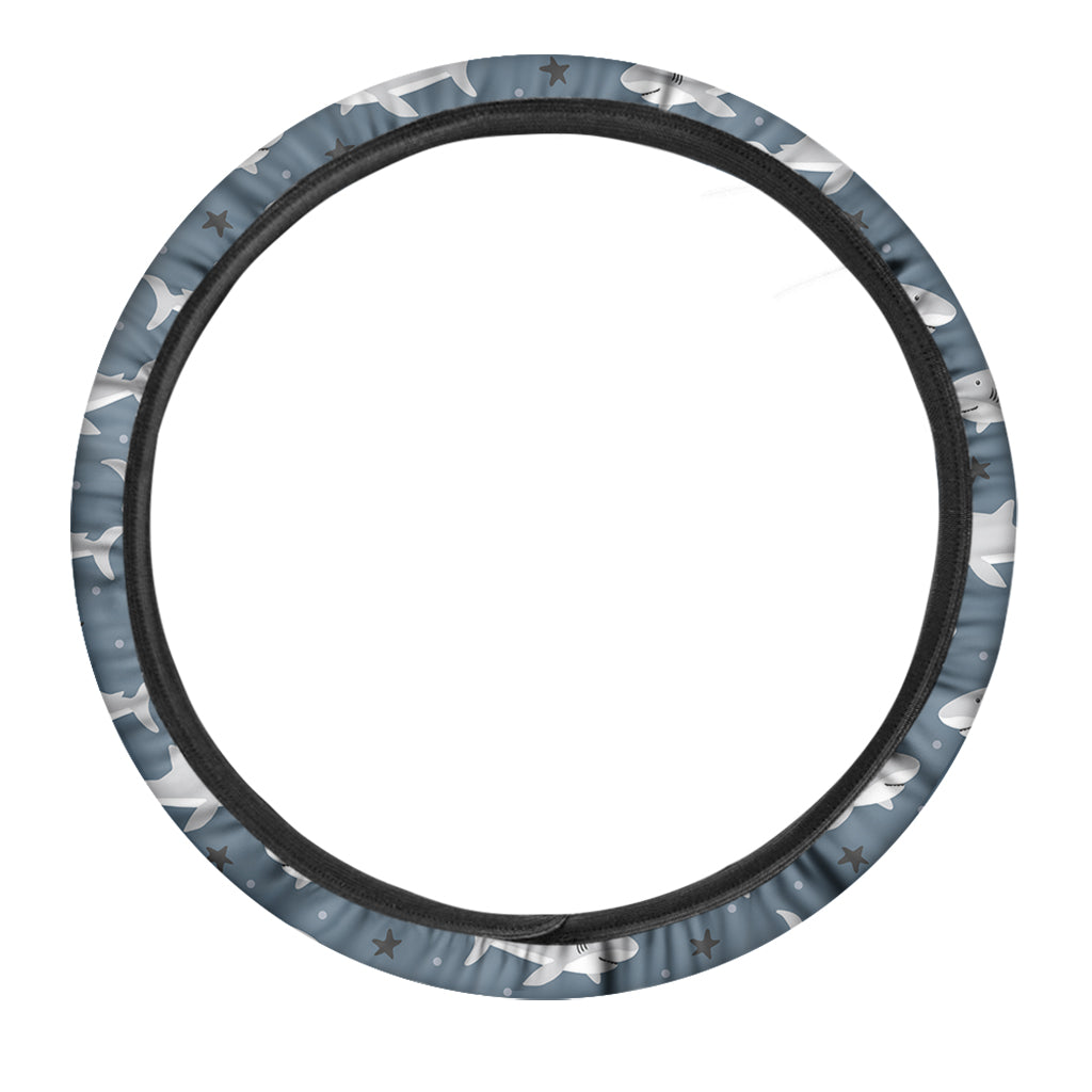 Cute White Shark Pattern Print Car Steering Wheel Cover