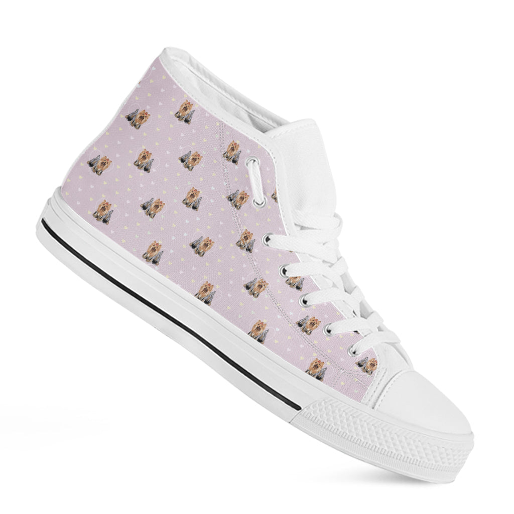 Cute Yorkshire Terrier Pattern Print White High Top Shoes