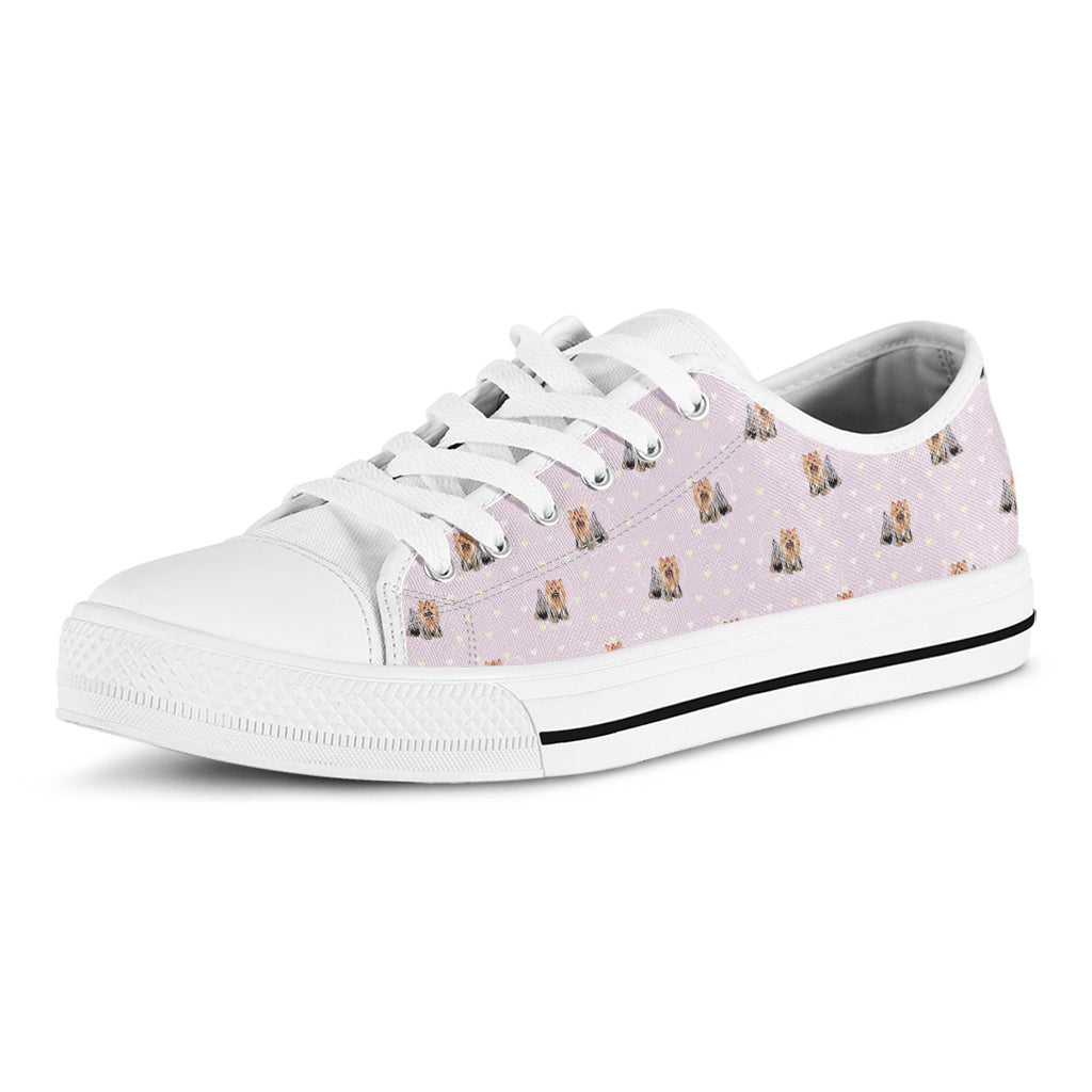 Cute Yorkshire Terrier Pattern Print White Low Top Shoes