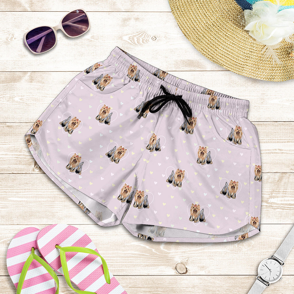 Cute Yorkshire Terrier Pattern Print Women's Shorts