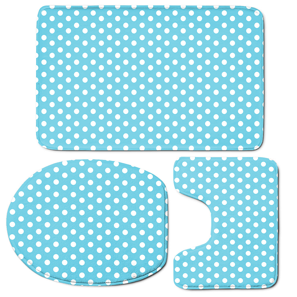 Cyan And White Polka Dot Pattern Print 3 Piece Bath Mat Set