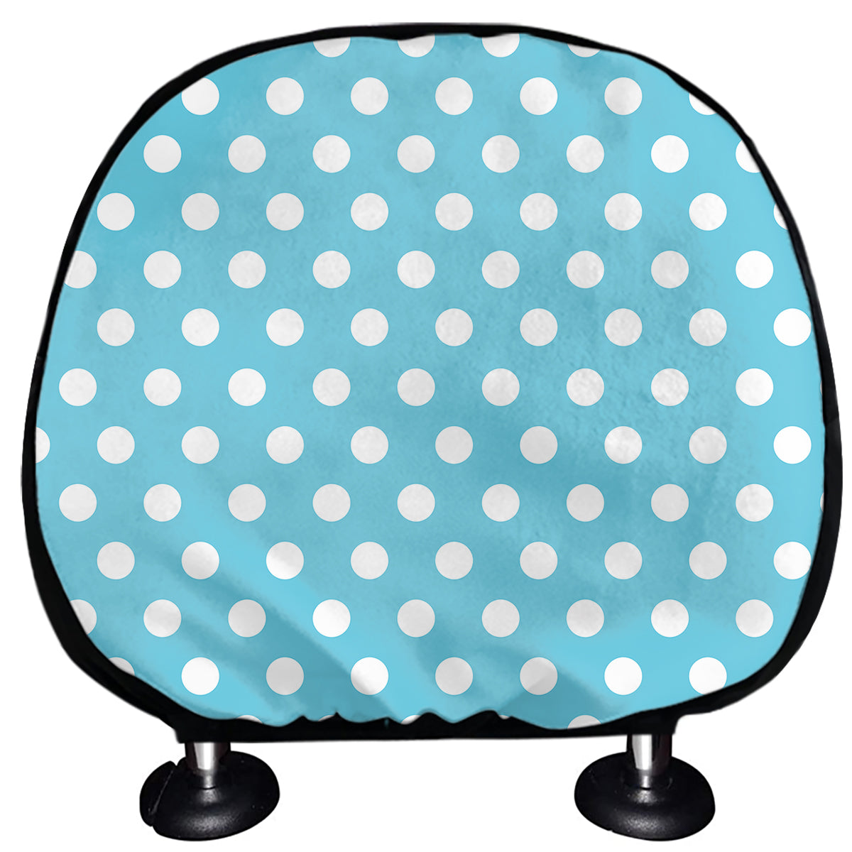 Cyan And White Polka Dot Pattern Print Car Headrest Covers
