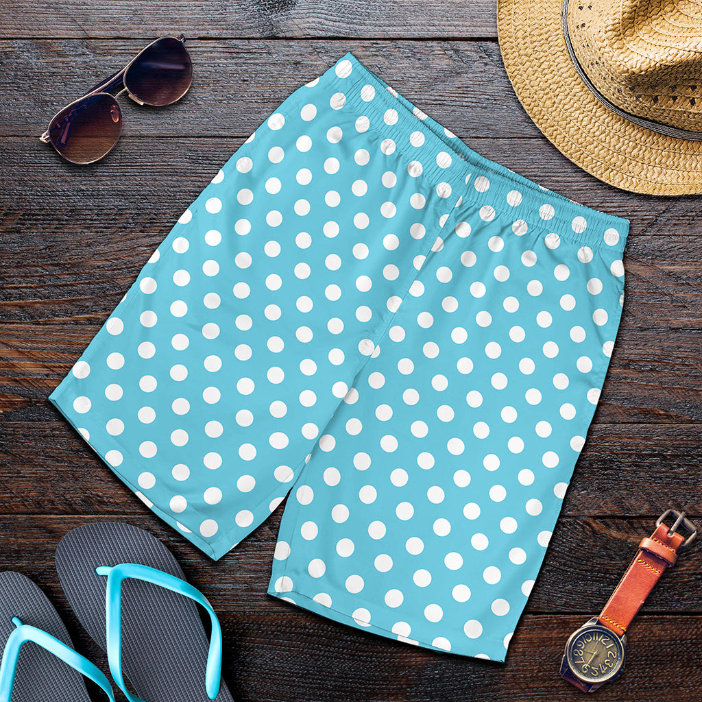 Cyan And White Polka Dot Pattern Print Men's Shorts