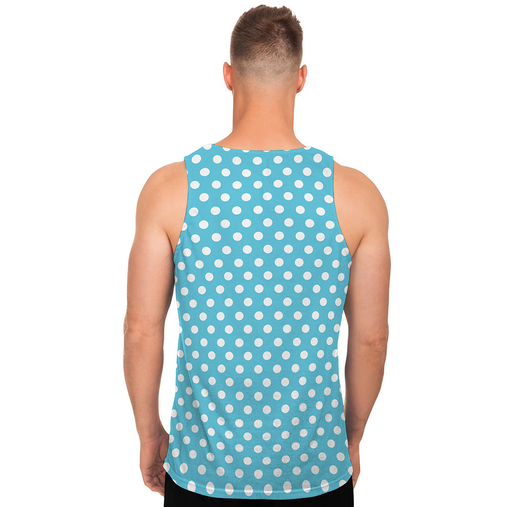 Cyan And White Polka Dot Pattern Print Men's Tank Top