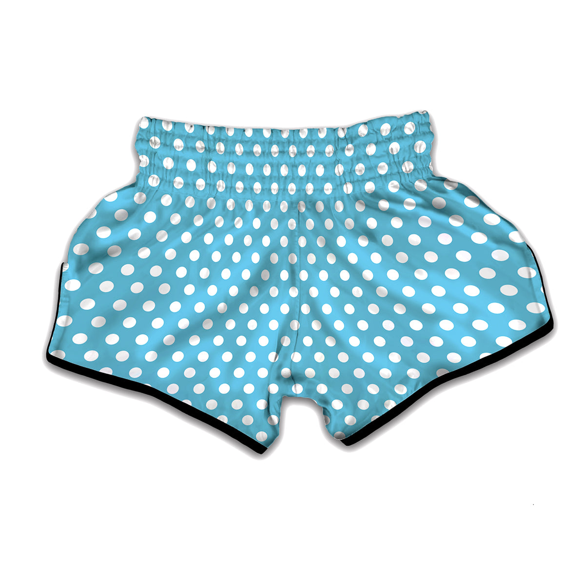 Cyan And White Polka Dot Pattern Print Muay Thai Boxing Shorts