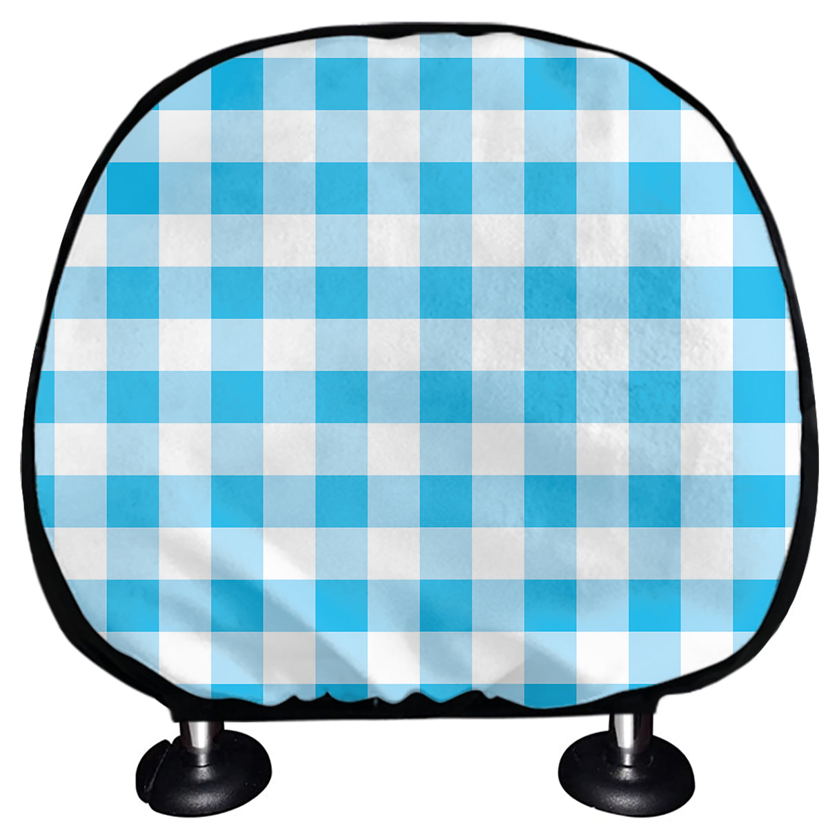 Cyan Blue And White Gingham Print Car Headrest Covers