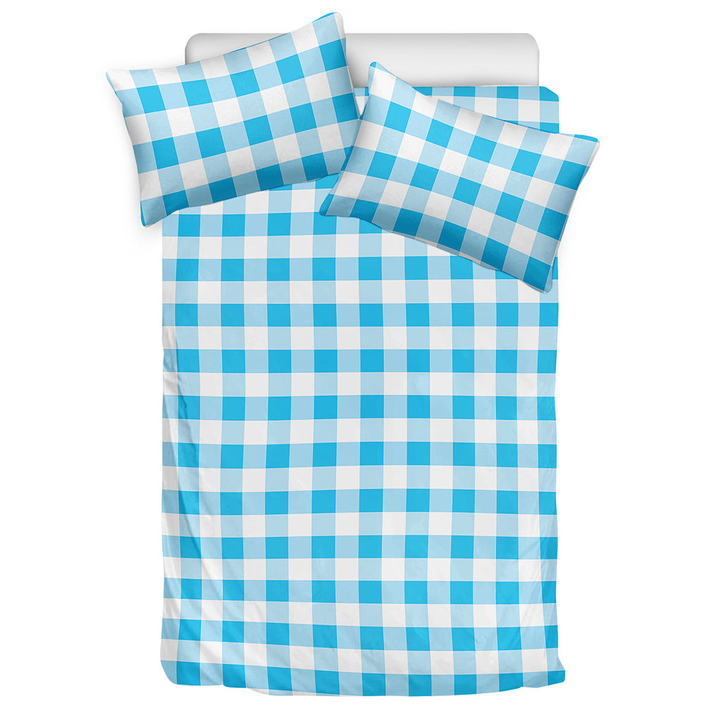 Cyan Blue And White Gingham Print Duvet Cover Bedding Set