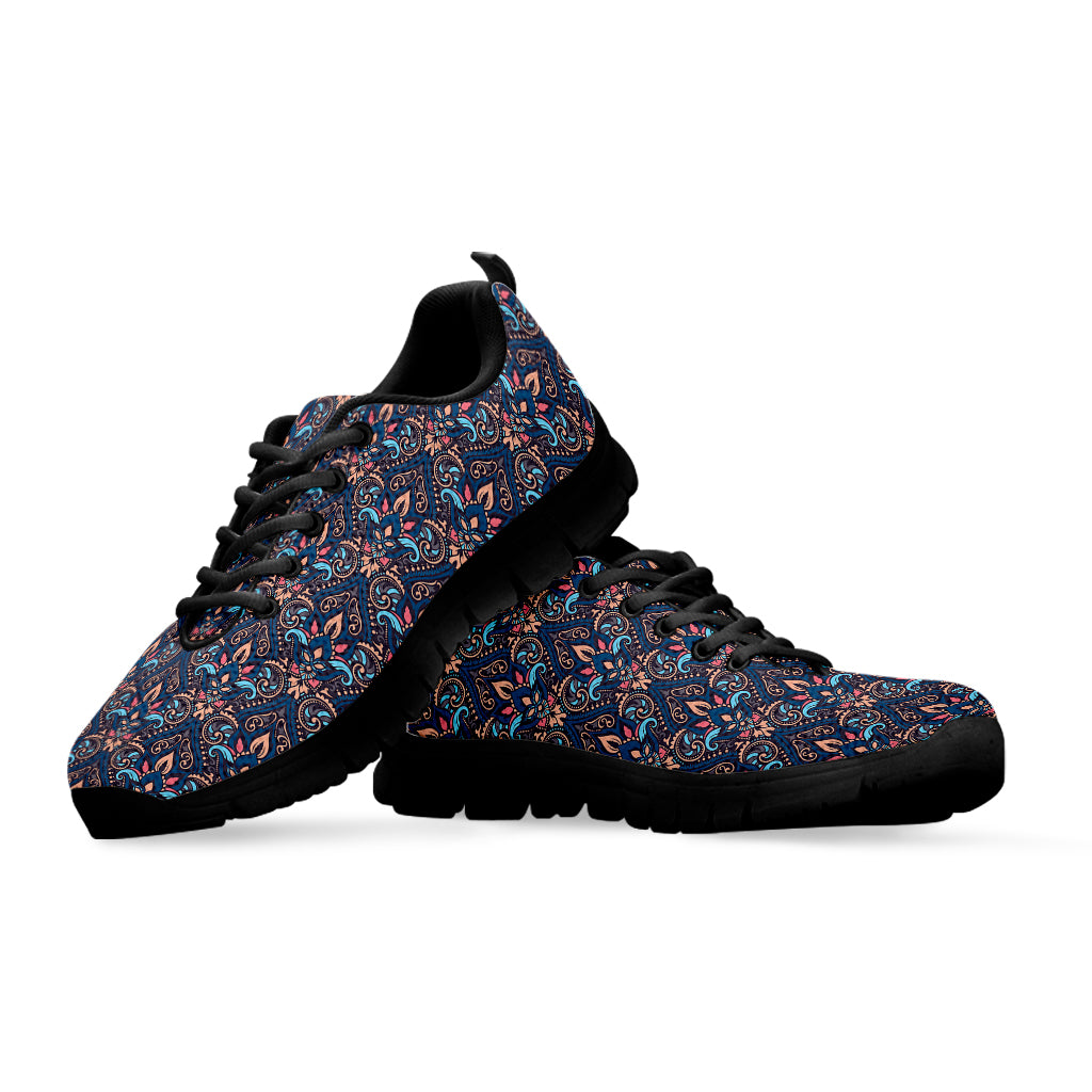 Damask Boho Pattern Print Black Sneakers