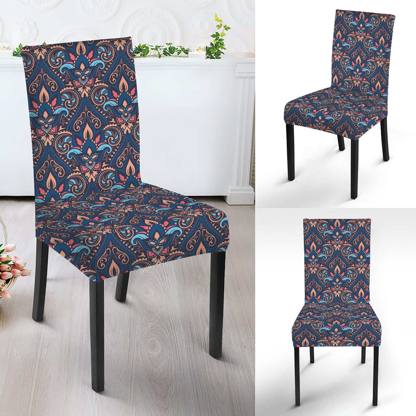Damask Boho Pattern Print Dining Chair Slipcover