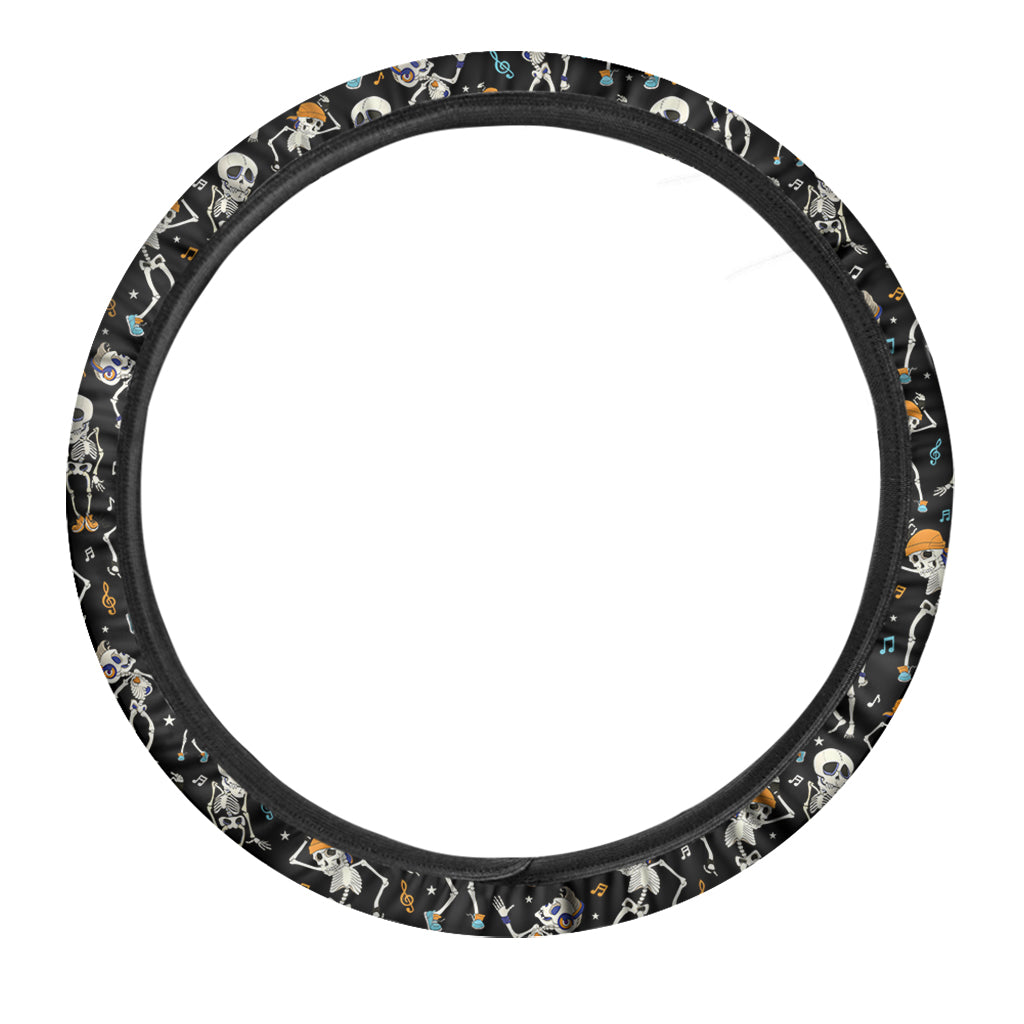 Dancing Skeleton Party Pattern Print Car Steering Wheel Cover