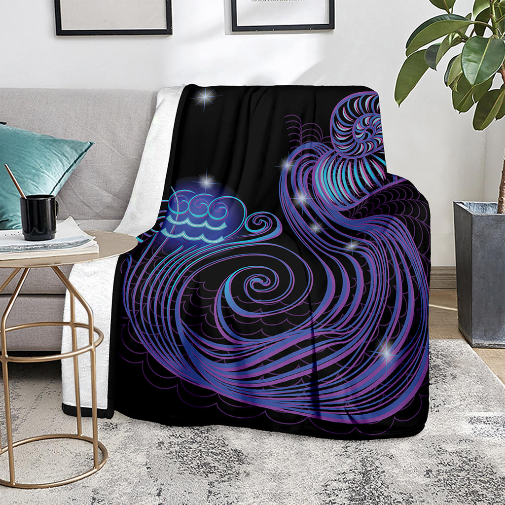 Dark Aquarius Zodiac Sign Print Blanket