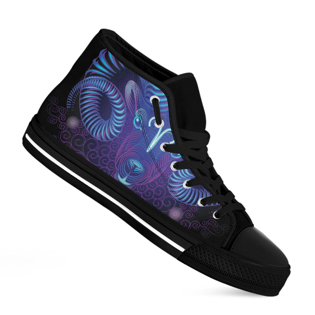 Dark Aries Zodiac Sign Print Black High Top Shoes