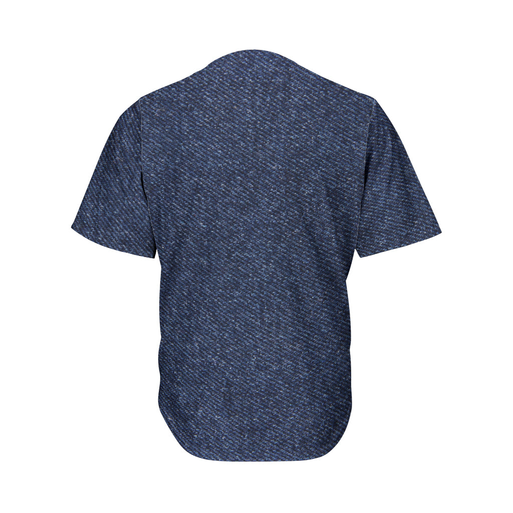 Dark Blue Denim Jeans Print Men's Baseball Jersey