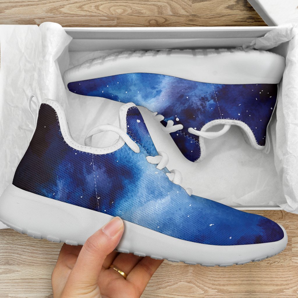 Dark Blue Galaxy Space Print Mesh Knit Shoes GearFrost
