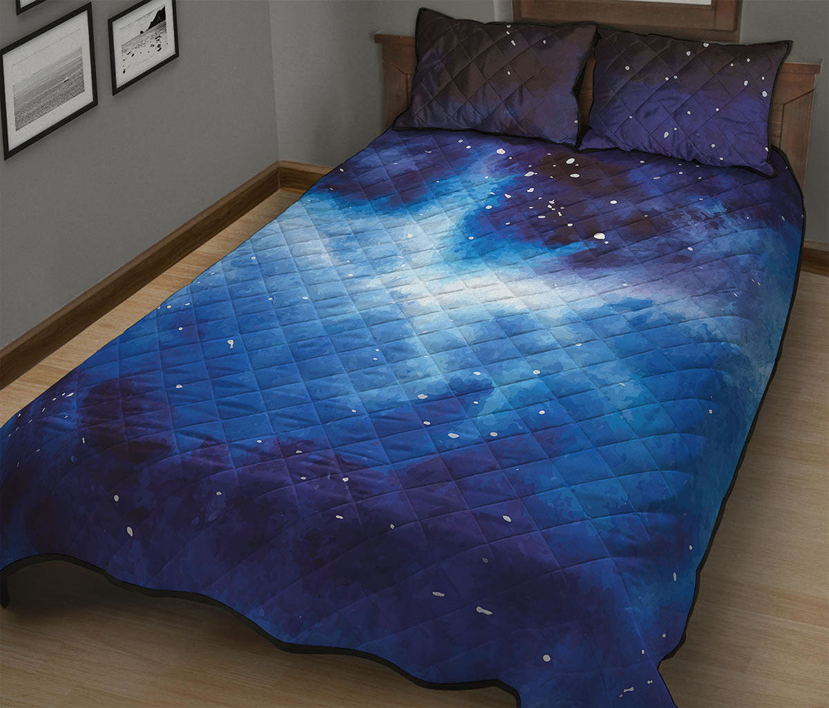 Dark Blue Galaxy Space Print Quilt Bed Set
