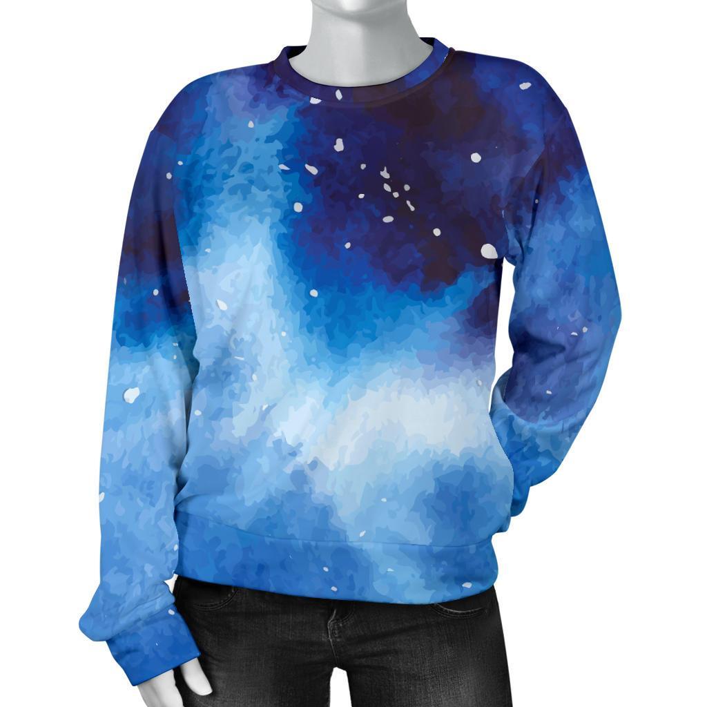 Dark Blue Galaxy Space Print Women's Crewneck Sweatshirt GearFrost