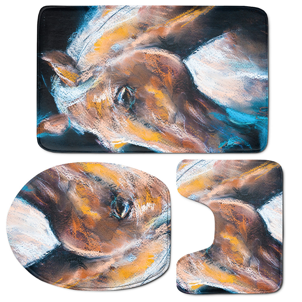 Dark Blue Horse Painting Print 3 Piece Bath Mat Set