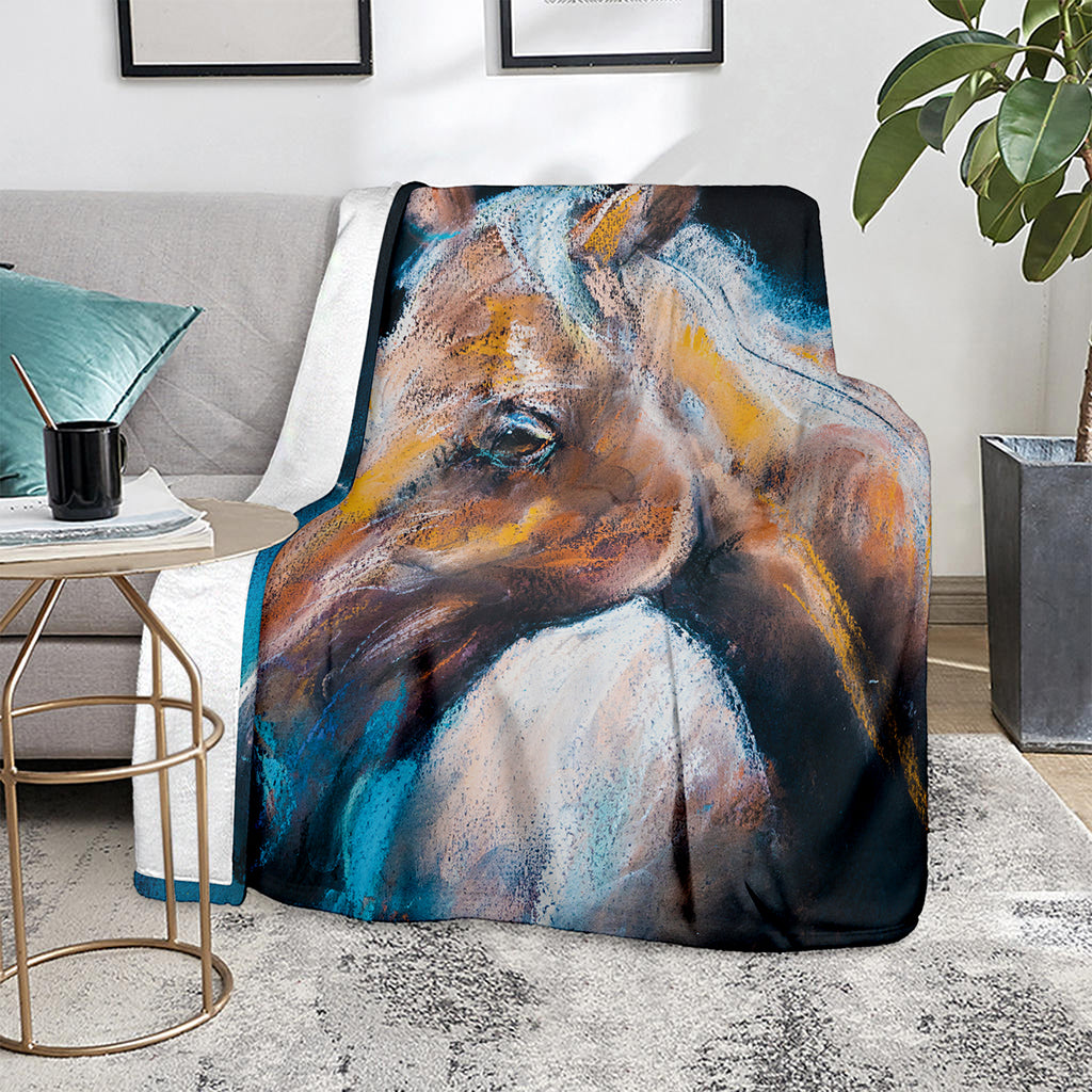 Dark Blue Horse Painting Print Blanket