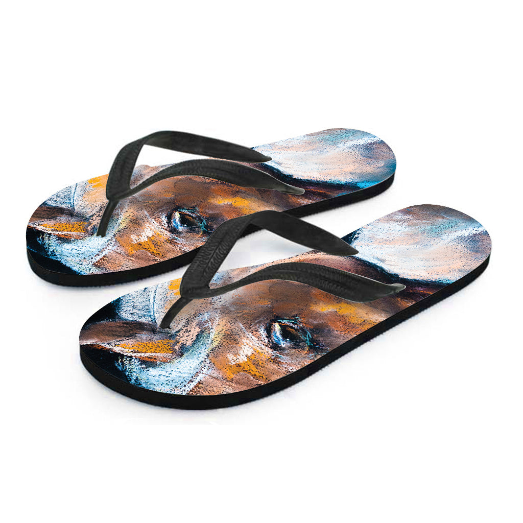 Dark Blue Horse Painting Print Flip Flops