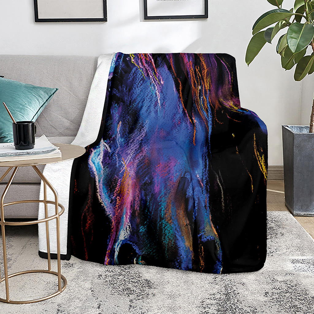 Dark Blue Horse Portrait Print Blanket