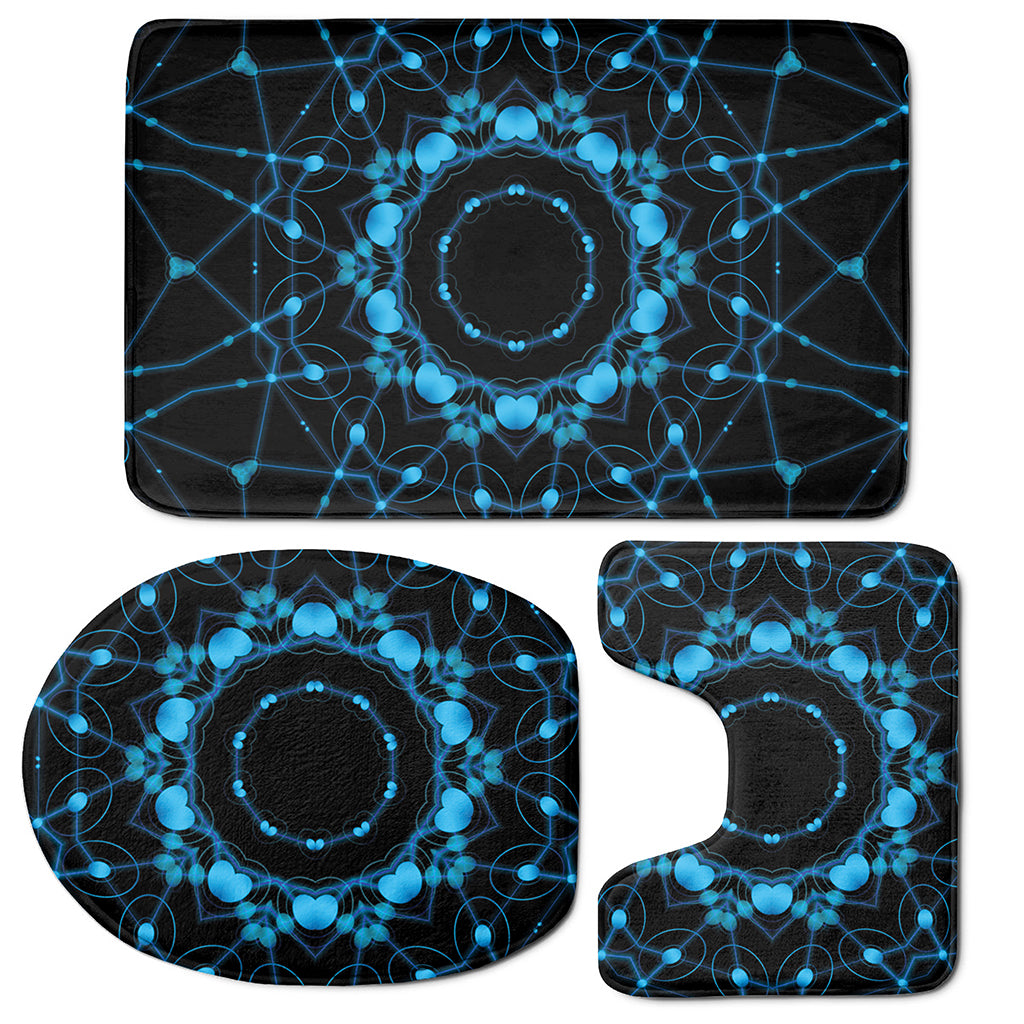 Dark Blue Kaleidoscope Print 3 Piece Bath Mat Set