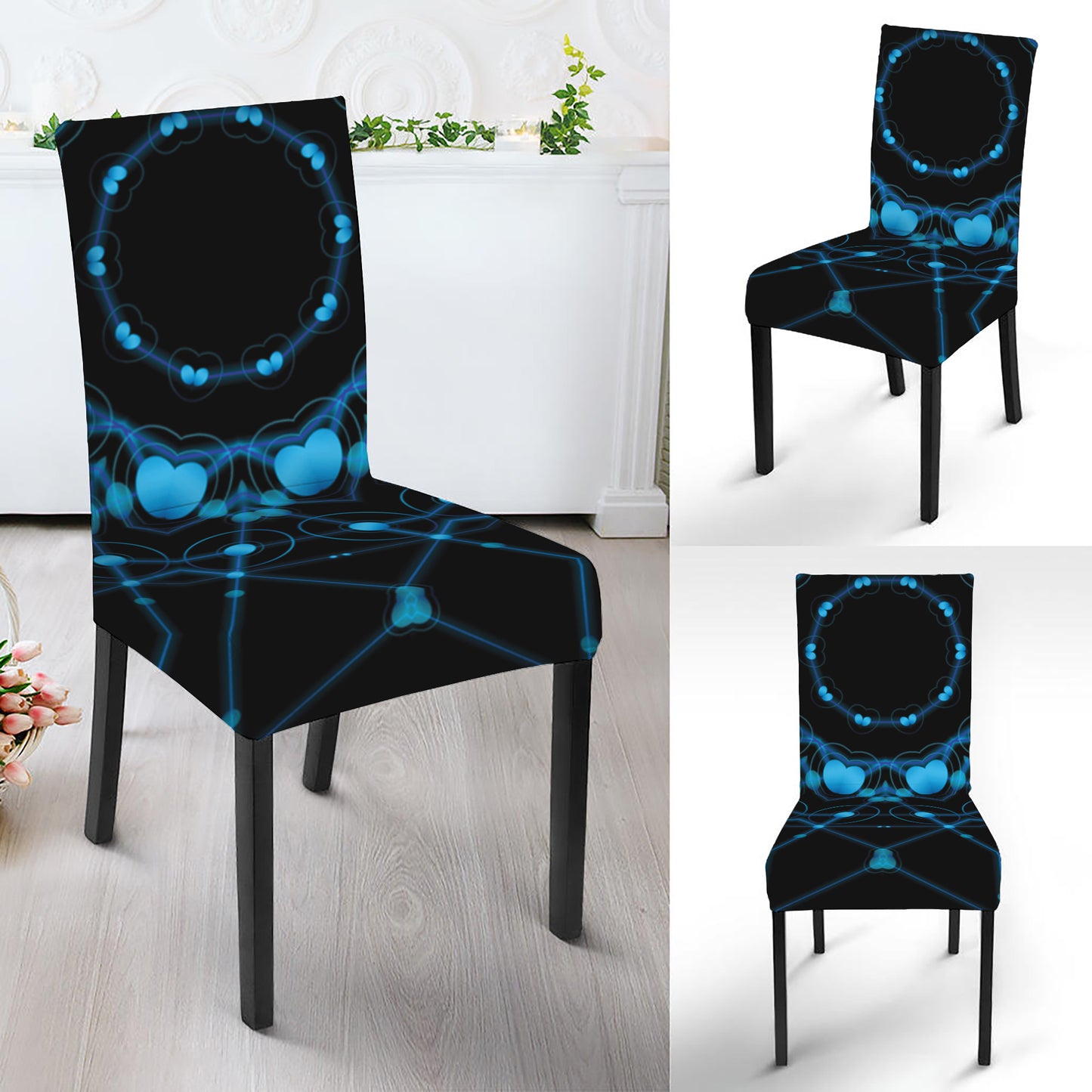 Dark Blue Kaleidoscope Print Dining Chair Slipcover