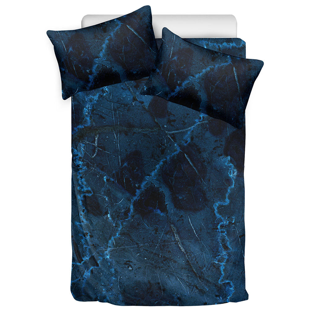 Dark Blue Marble Print Duvet Cover Bedding Set