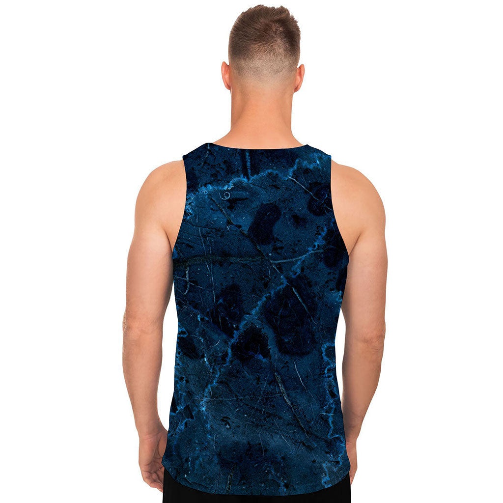 Dark Blue Marble Print Men's Tank Top