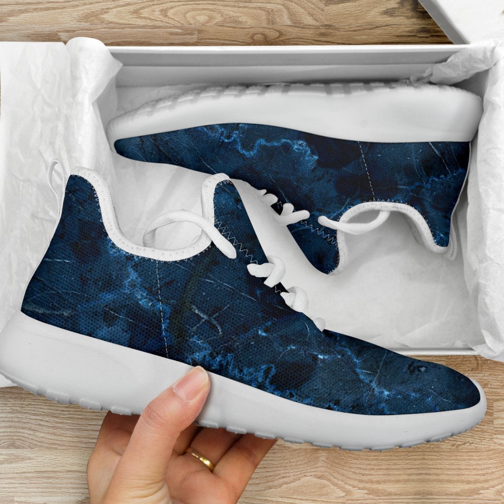 Dark Blue Marble Print Mesh Knit Shoes GearFrost