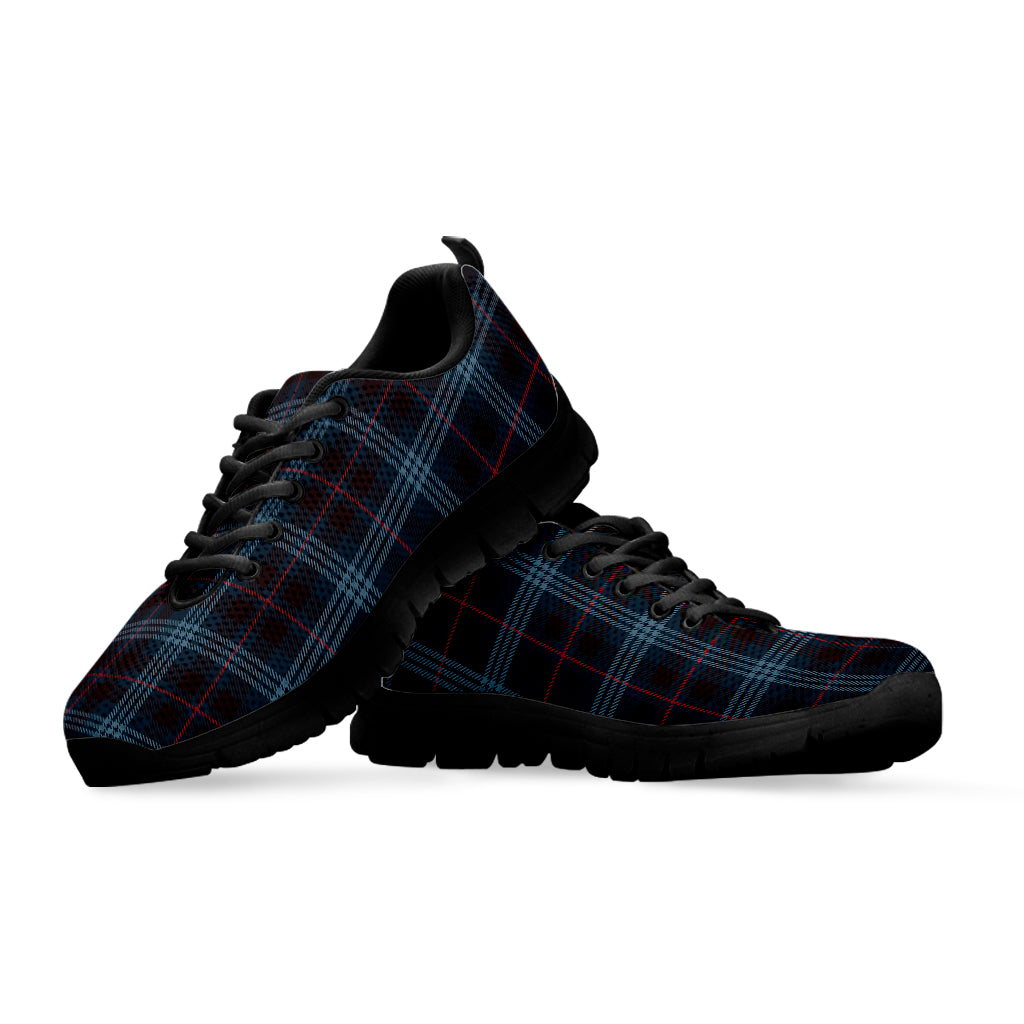 Dark Blue Tartan Pattern Print Black Sneakers