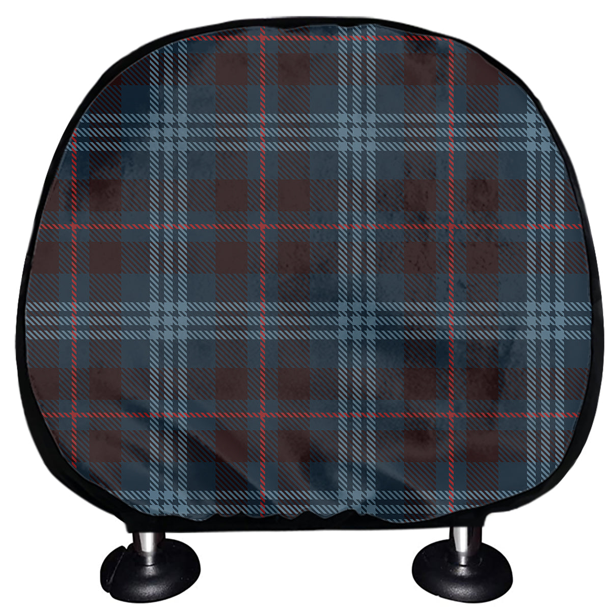 Dark Blue Tartan Pattern Print Car Headrest Covers
