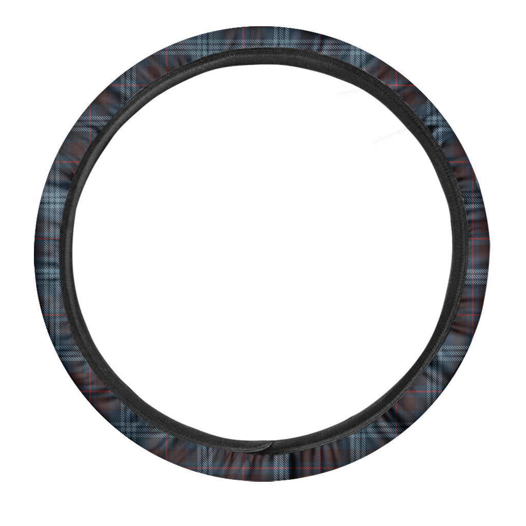 Dark Blue Tartan Pattern Print Car Steering Wheel Cover