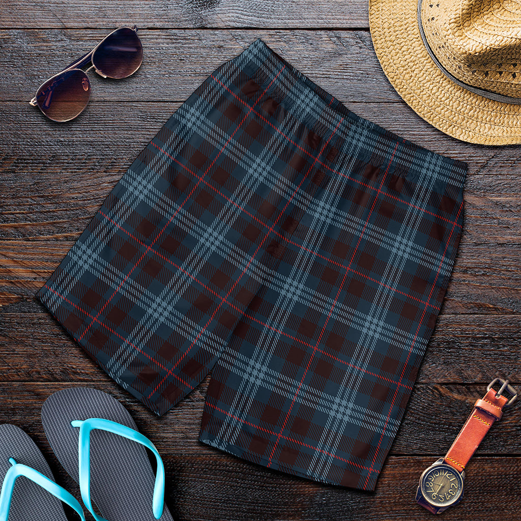 Dark Blue Tartan Pattern Print Men's Shorts