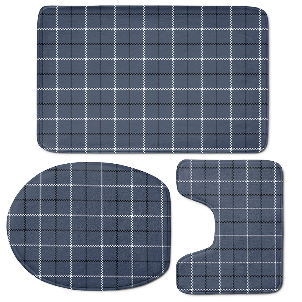 Dark Blue Tattersall Pattern Print 3 Piece Bath Mat Set