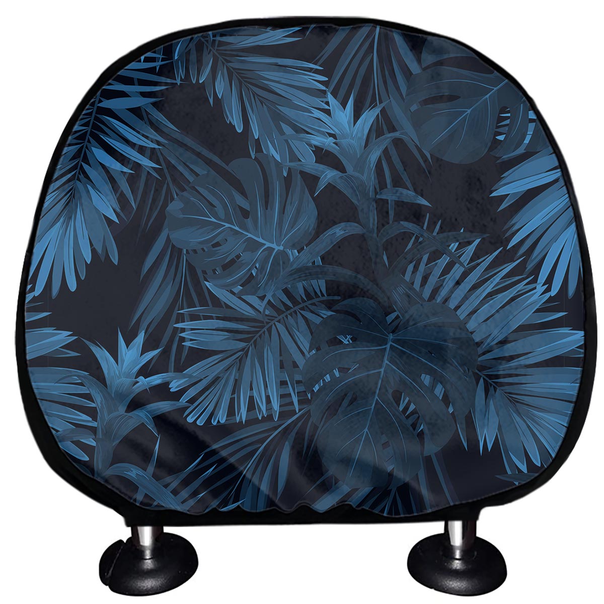 Dark Blue Tropical Leaf Pattern Print Car Headrest Covers