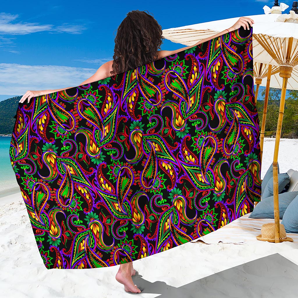 Dark Bohemian Paisley Pattern Print Beach Sarong Wrap