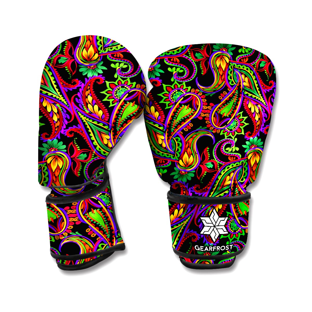 Dark Bohemian Paisley Pattern Print Boxing Gloves