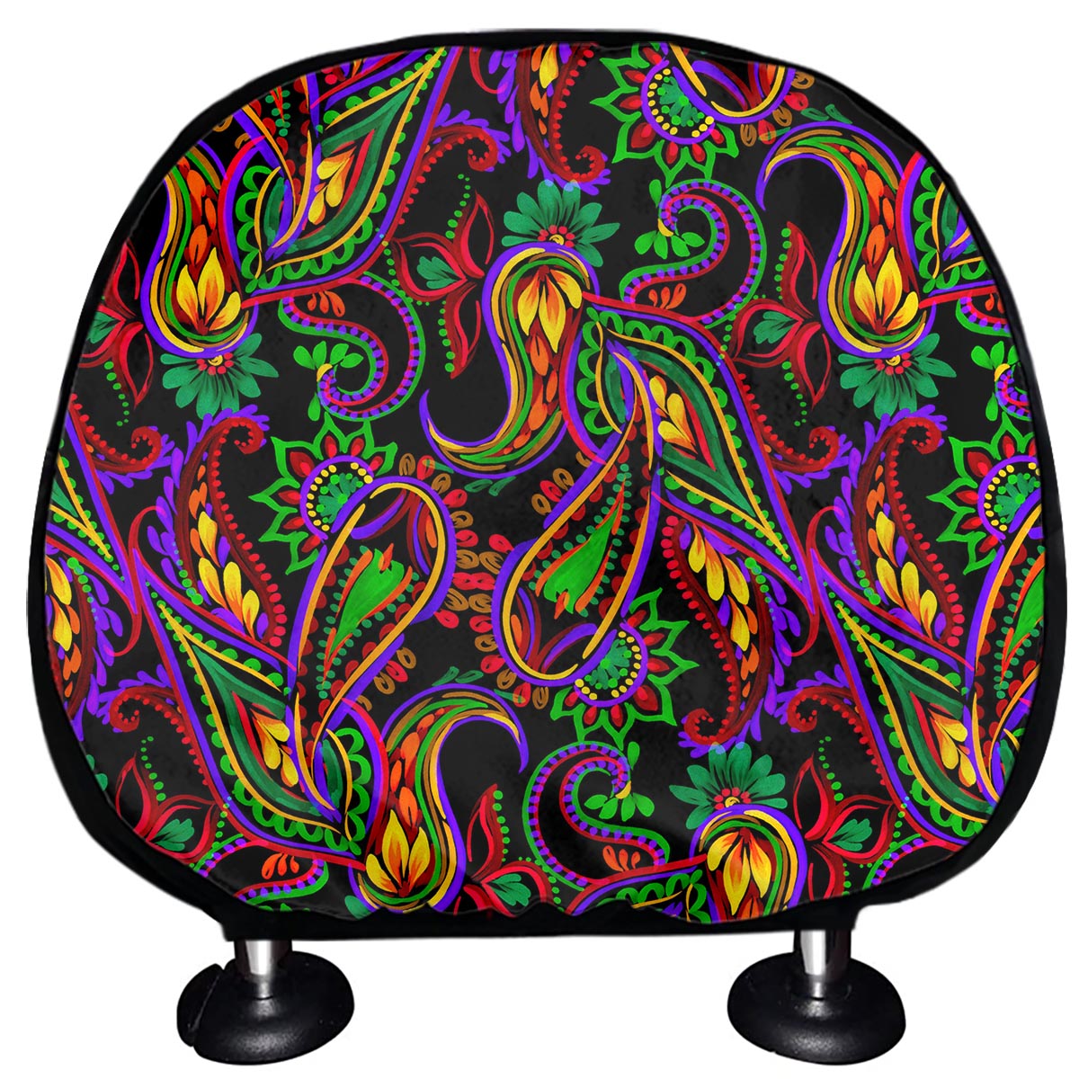 Dark Bohemian Paisley Pattern Print Car Headrest Covers