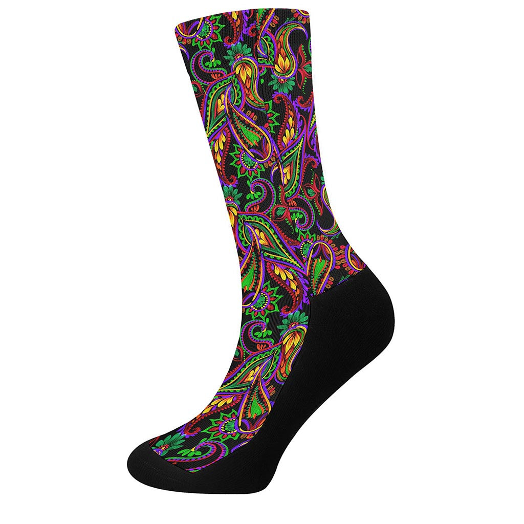 Dark Bohemian Paisley Pattern Print Crew Socks